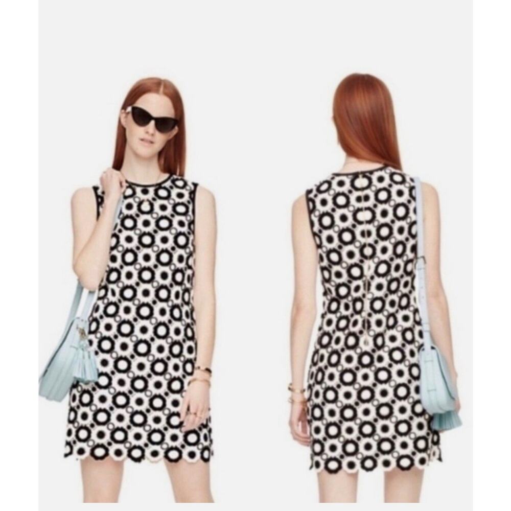 NWT KATE SPADE New York Guipure Crochet Lace Shift Dress Sz 0 Black White Lined